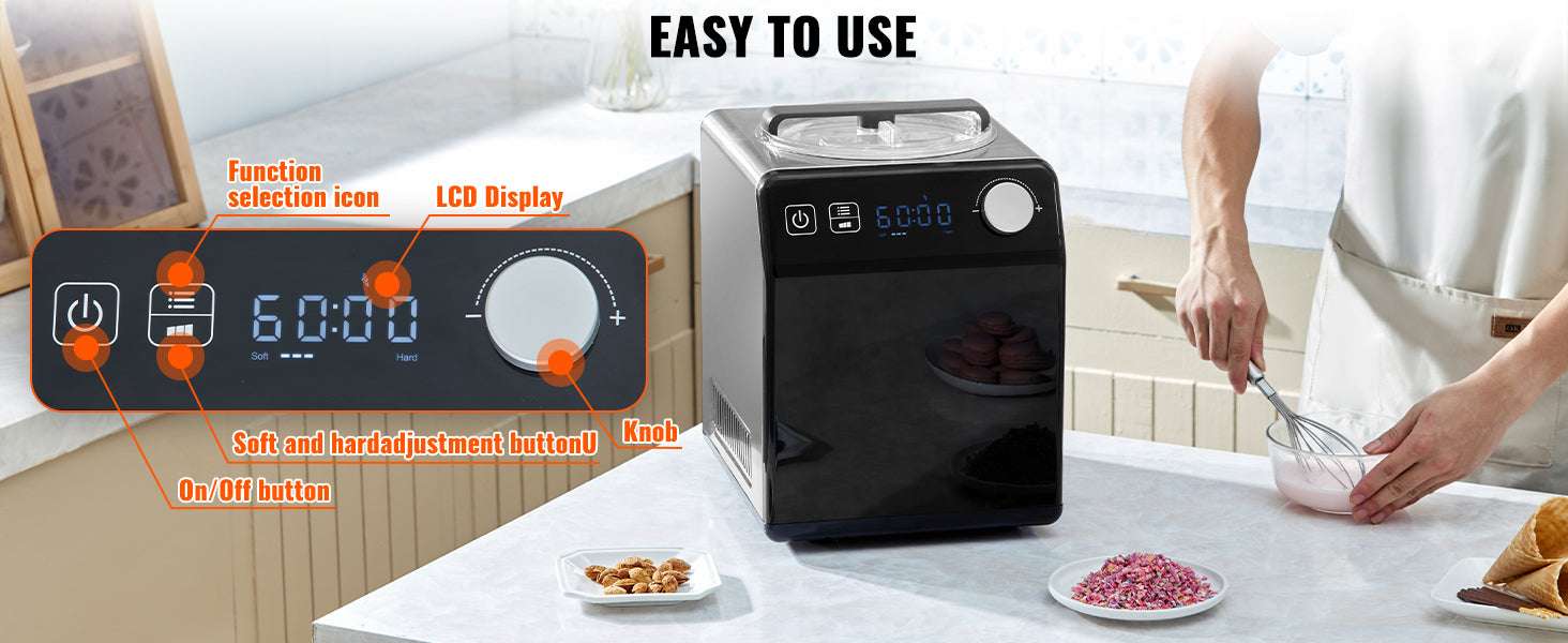 Automatic Ice Cream Maker 2QT with Built-In Compressor & 4 Modes-2QT / United States