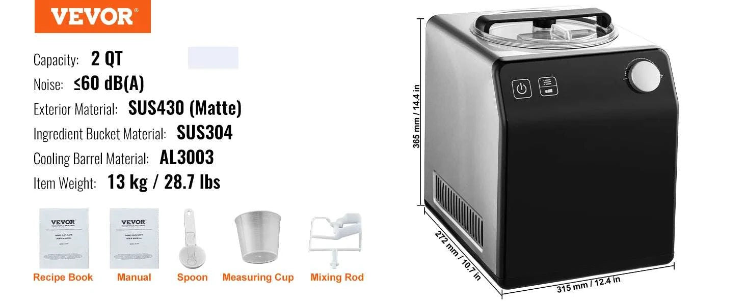 Automatic Ice Cream Maker 2QT with Built-In Compressor & 4 Modes-2QT / United States
