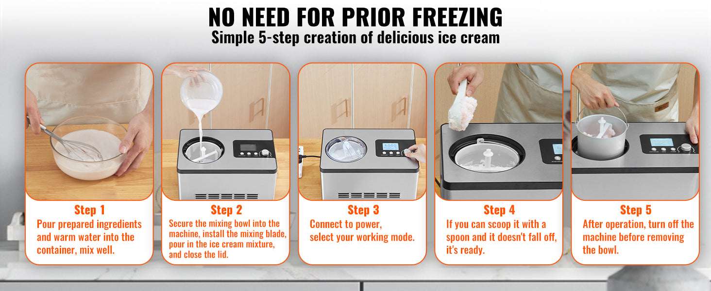 Automatic Ice Cream Maker 2Qt with Compressor No Pre-Freezing-spain