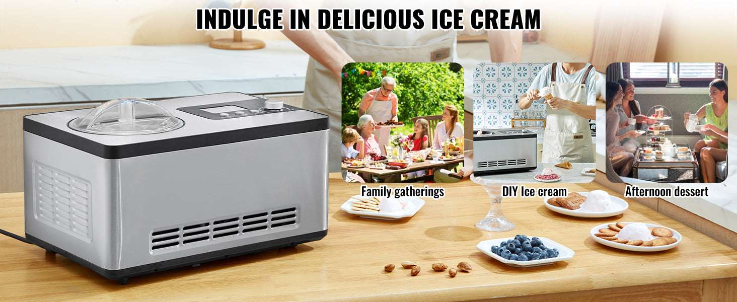 Automatic Ice Cream Maker 2Qt with Compressor No Pre-Freezing-spain