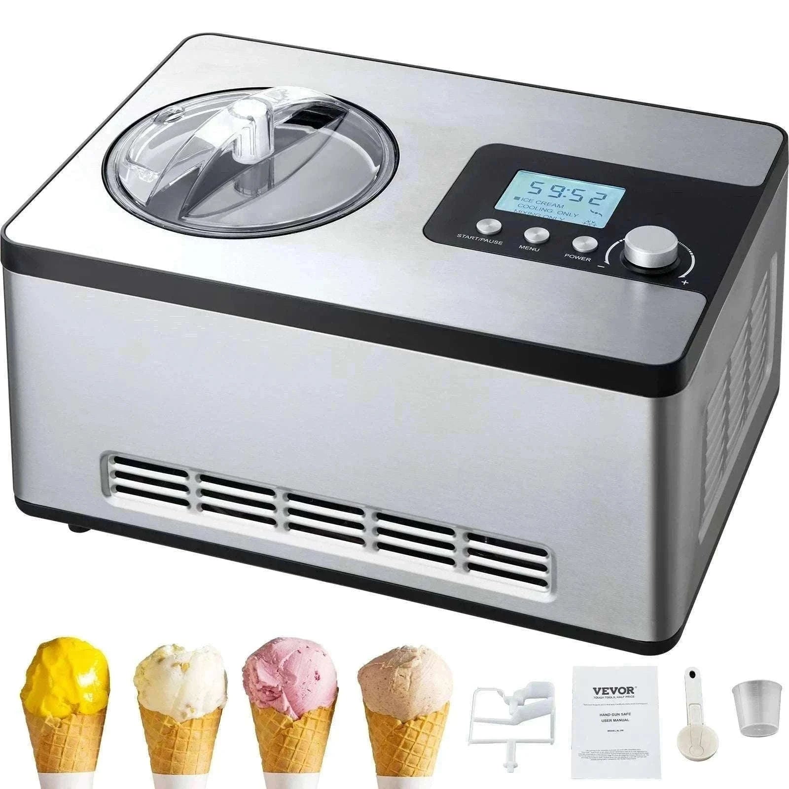 Automatic Ice Cream Maker 2Qt with Compressor No Pre-Freezing-spain