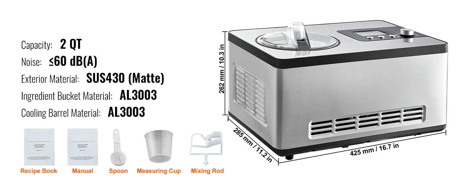 Automatic Ice Cream Maker with Built-in Compressor, 2 Quart, No Pre-Freezing-Poland