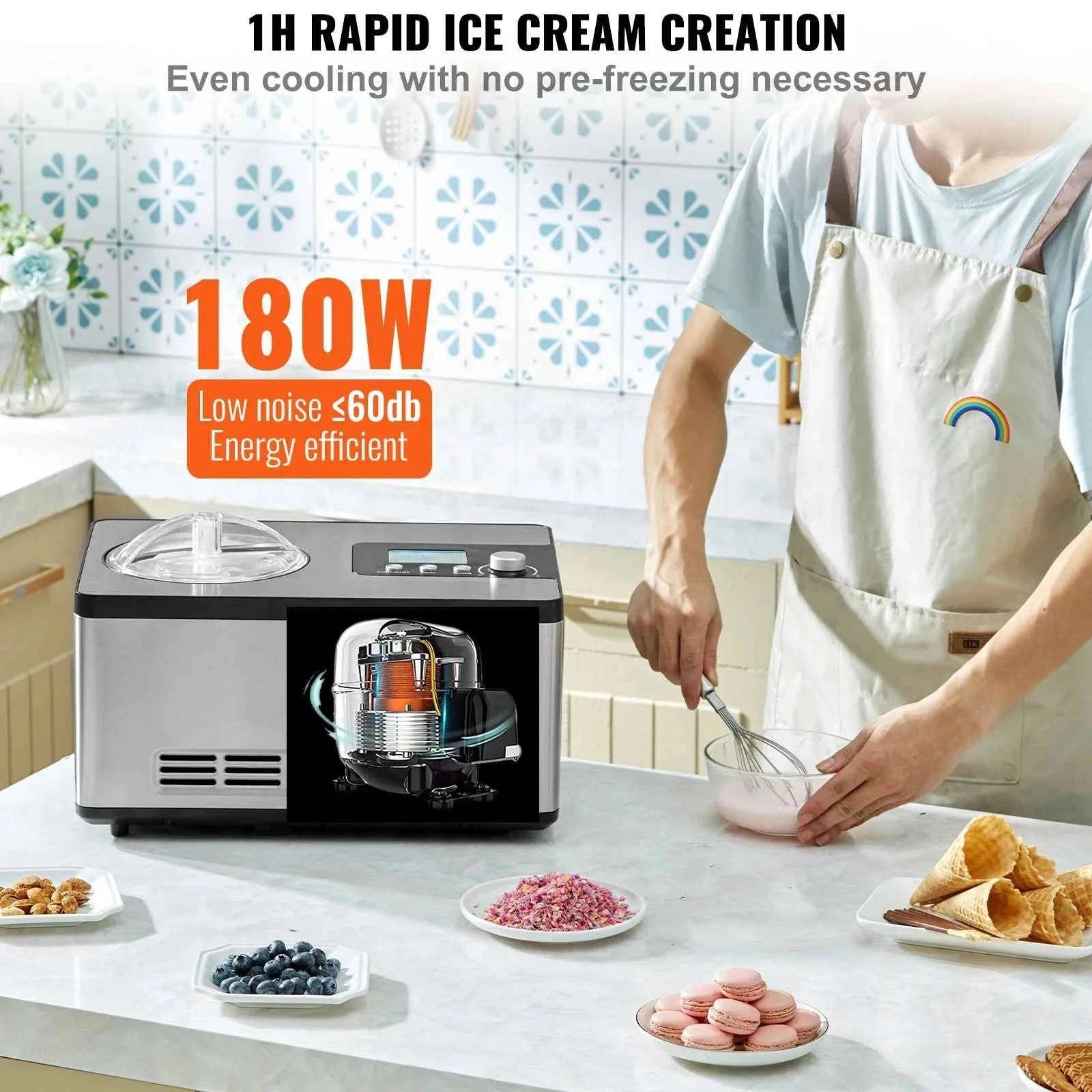 Automatic Ice Cream Maker with Built-in Compressor, 2 Quart, No Pre-Freezing-Poland