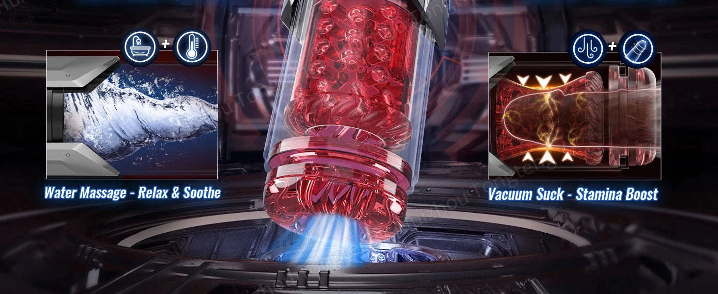 Automatic Male Masturbator Penis Pump with Thrusting and Suction Modes-APP Red Box