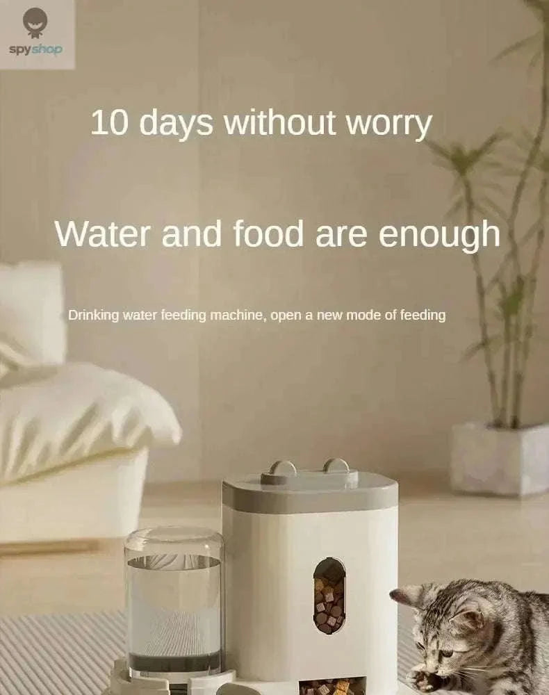 Automatic Pet Feeder with Gravity-Fed Food and Water Storage-Gold / L / 2L
