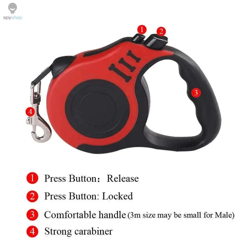 Automatic Retractable Pet Leash for Smoother, Controlled Walks-Red and Gray / 5M