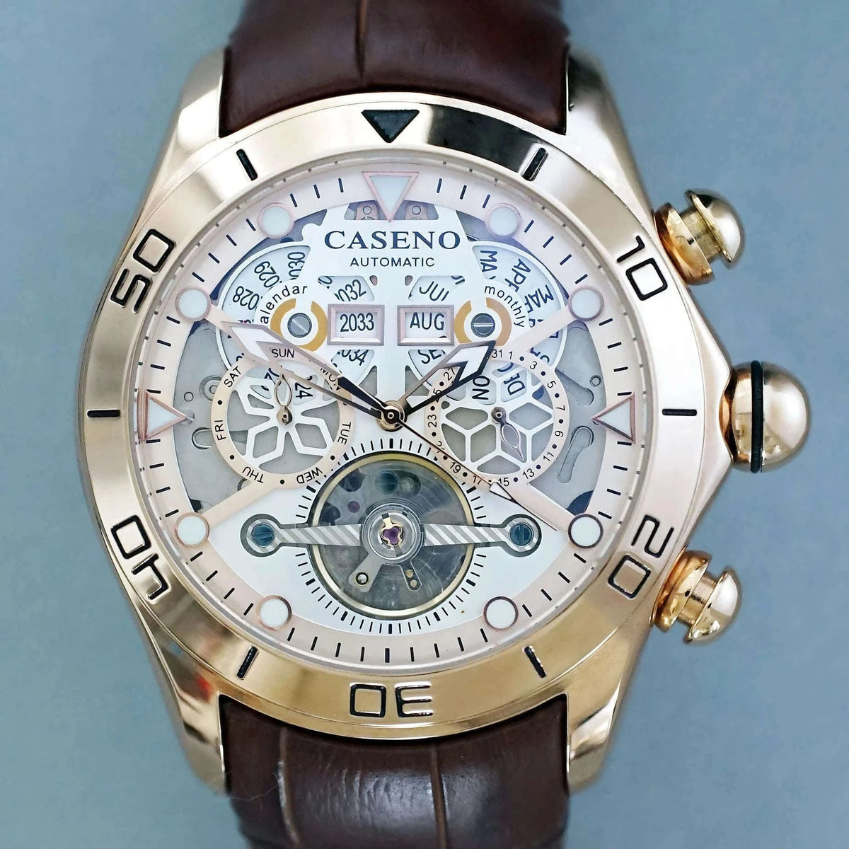 Automatic Skeleton Tourbillon Mechanical Watch with Leather Strap-Black Black Black