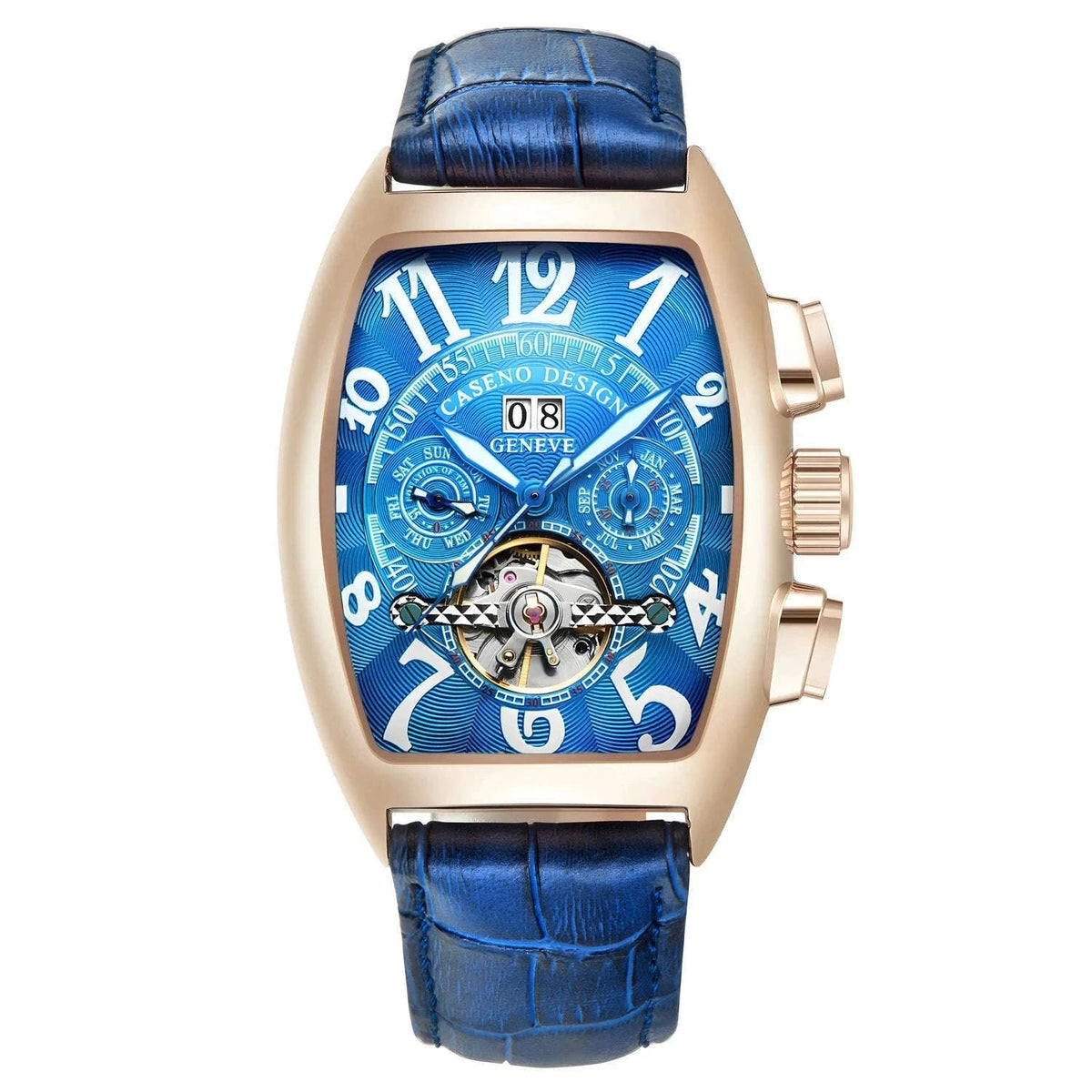Automatic Skeleton Tourbillon Watch with Calendar and Luminous Dial-BLACK WHITE BLACK / China Mainland
