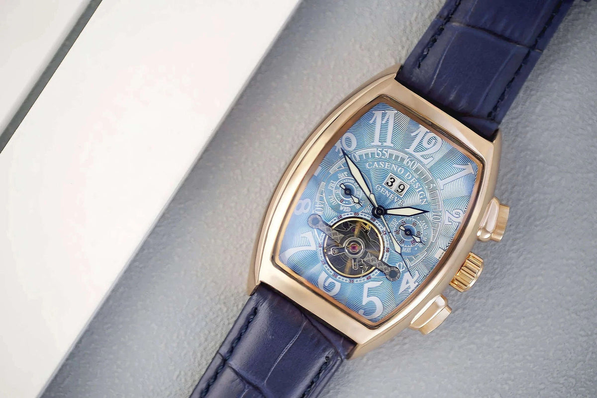 Automatic Skeleton Tourbillon Watch with Calendar and Luminous Dial-BLACK WHITE BLACK / China Mainland