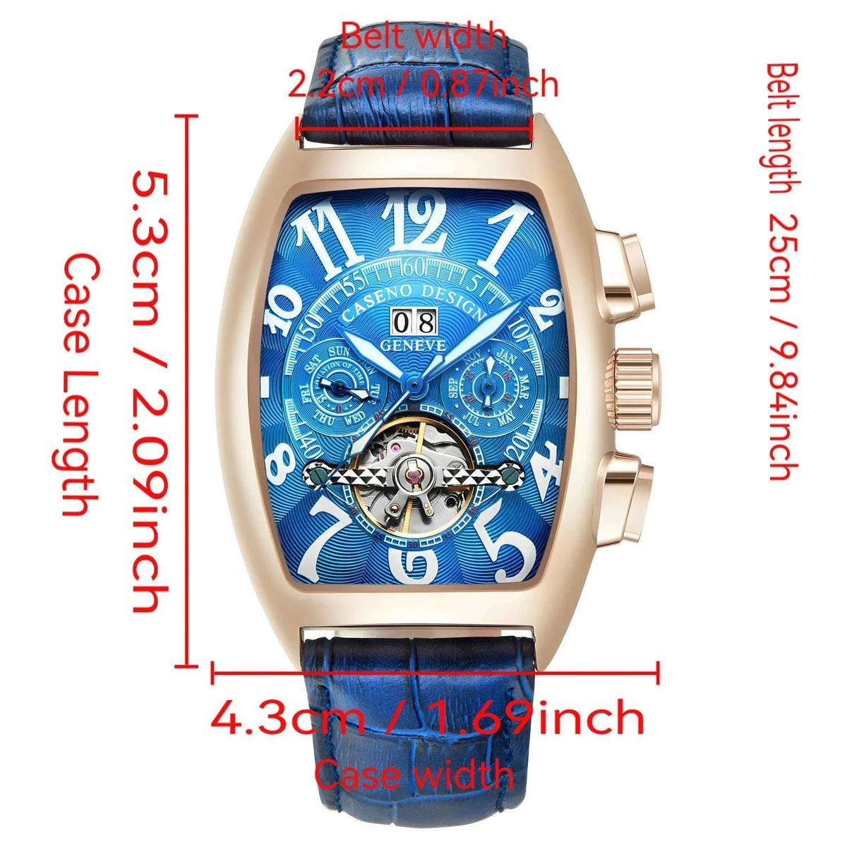 Automatic Skeleton Tourbillon Watch with Calendar and Luminous Dial-BLACK WHITE BLACK / China Mainland
