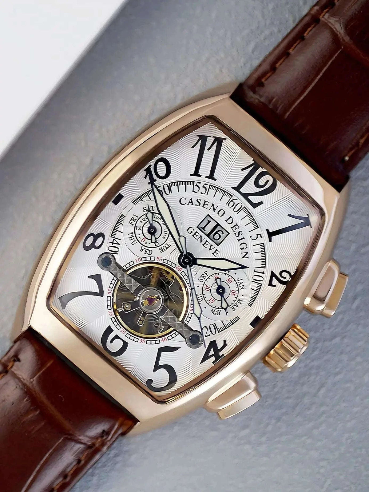 Automatic Skeleton Tourbillon Watch with Calendar and Luminous Dial-BLACK WHITE BLACK / China Mainland