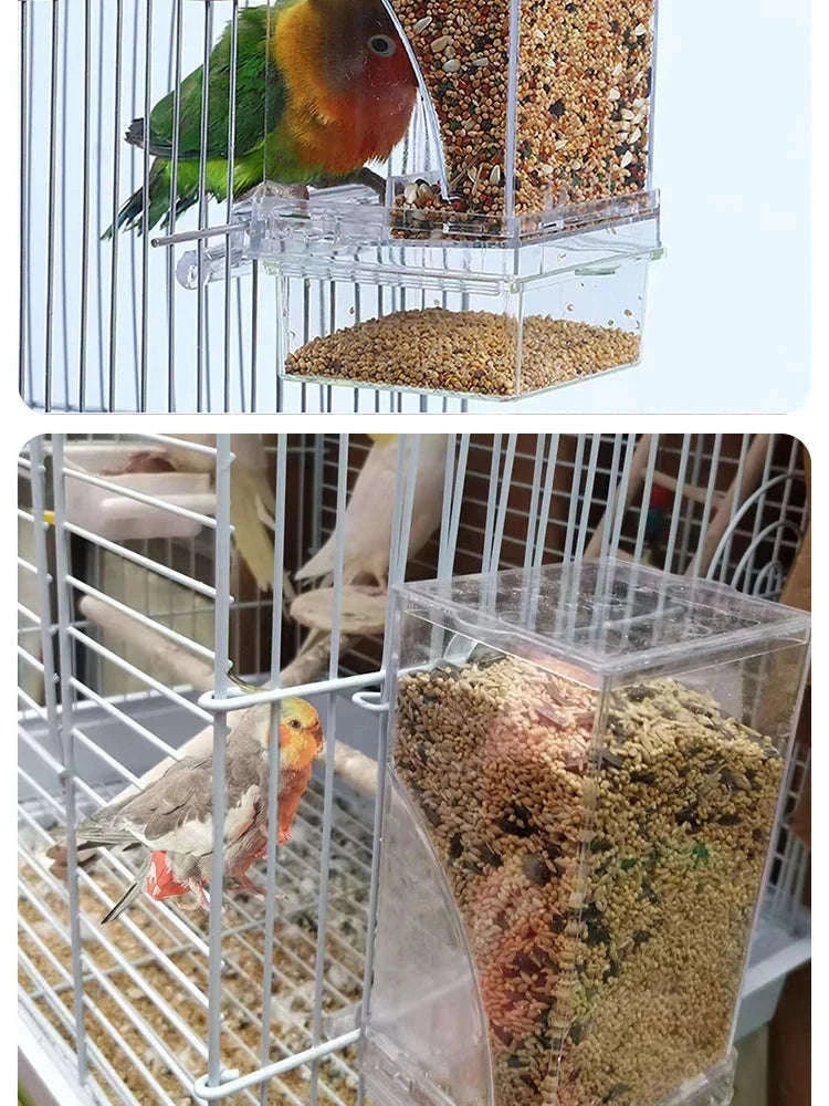 Automatic Spill-Proof Parrot Bird Feeder with Clear Acrylic-White