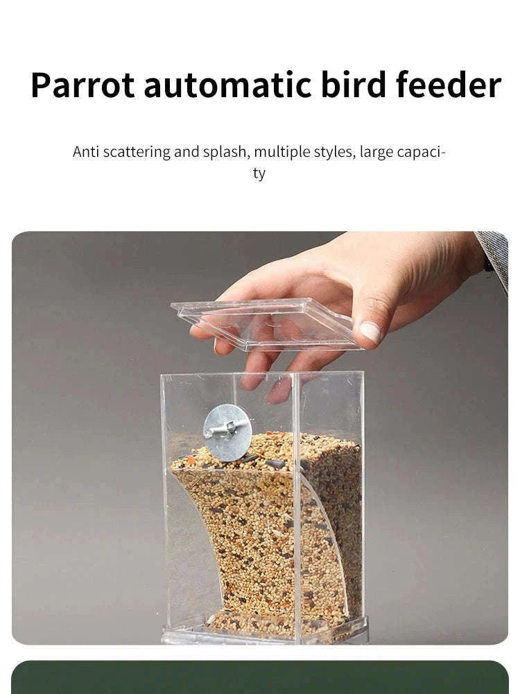 Automatic Spill-Proof Parrot Bird Feeder with Clear Acrylic-White