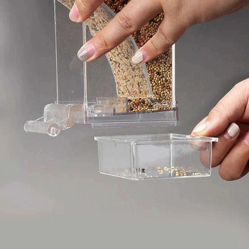 Automatic Spill-Proof Parrot Bird Feeder with Clear Acrylic-White