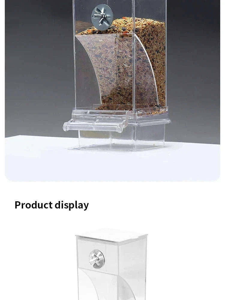Automatic Spill-Proof Parrot Bird Feeder with Clear Acrylic-White
