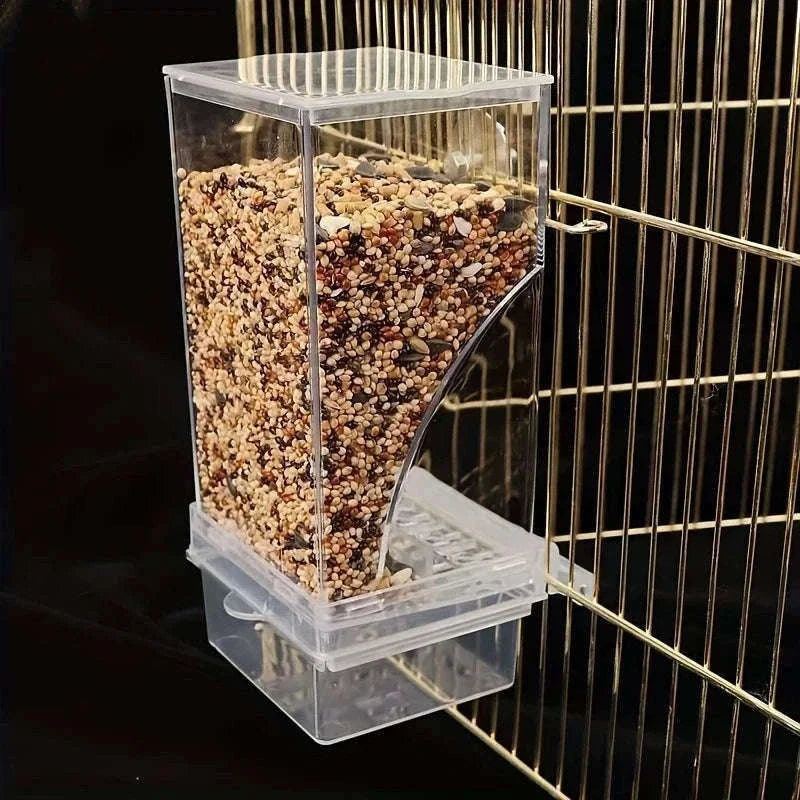 Automatic Spill-Proof Parrot Bird Feeder with Clear Acrylic-White