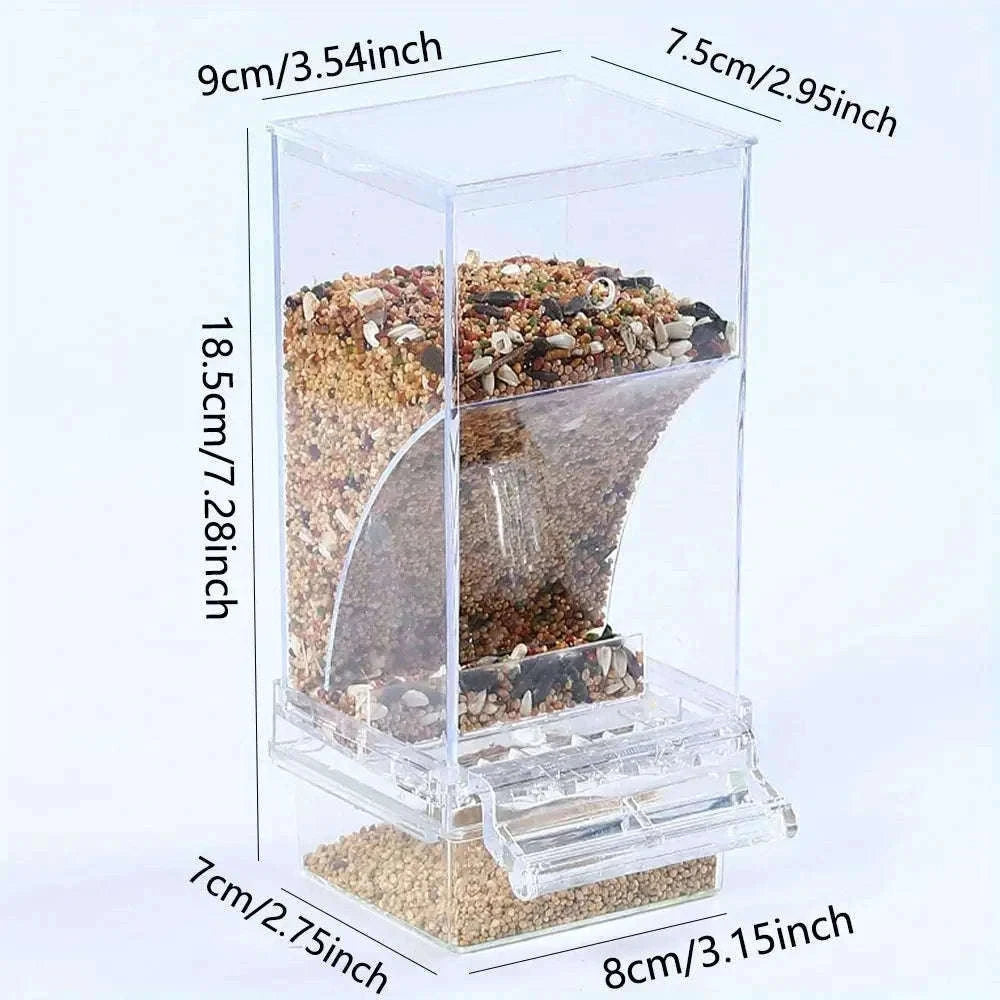 Automatic Spill-Proof Parrot Bird Feeder with Clear Acrylic-White