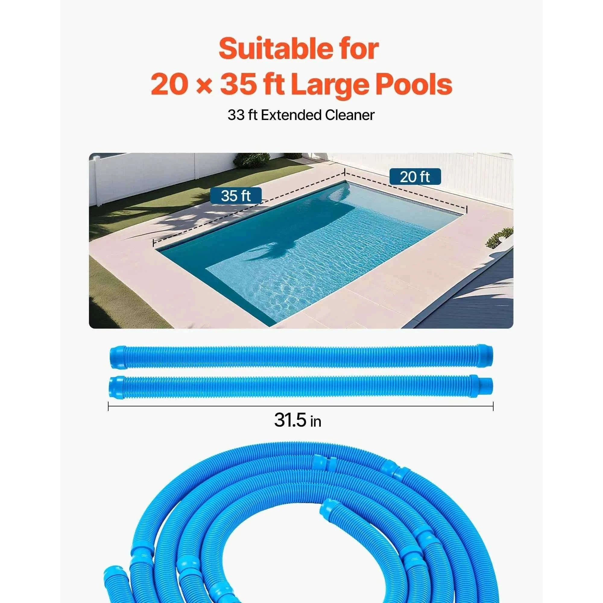 Automatic Suction Pool Cleaner with 12 Hoses for Pools Up to 20 x 35 ft-33ft / United States