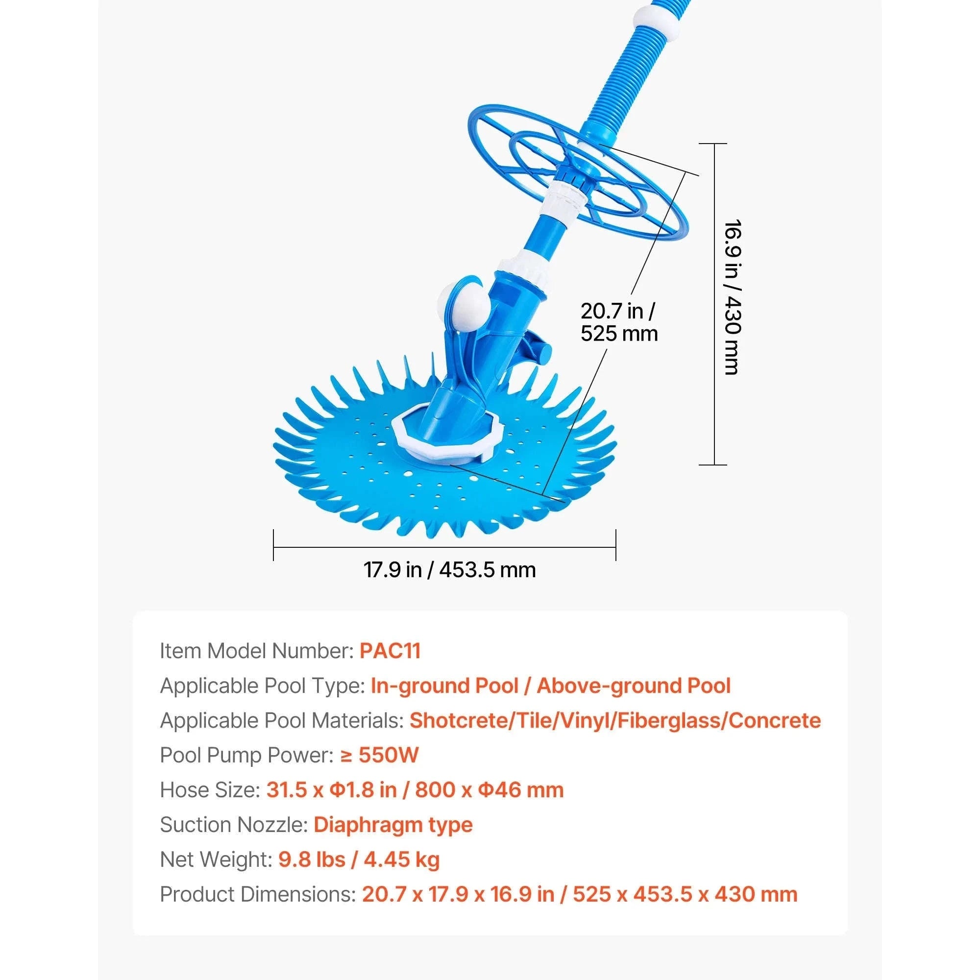 Automatic Suction Pool Cleaner with 12 Hoses for Pools Up to 20 x 35 ft-33ft / United States