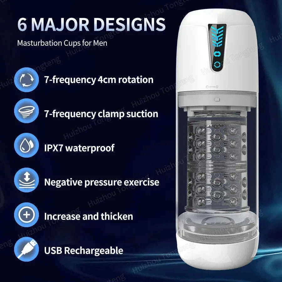 Automatic Thrusting Male Masturbator with Rotating & Licking-Grey With Box