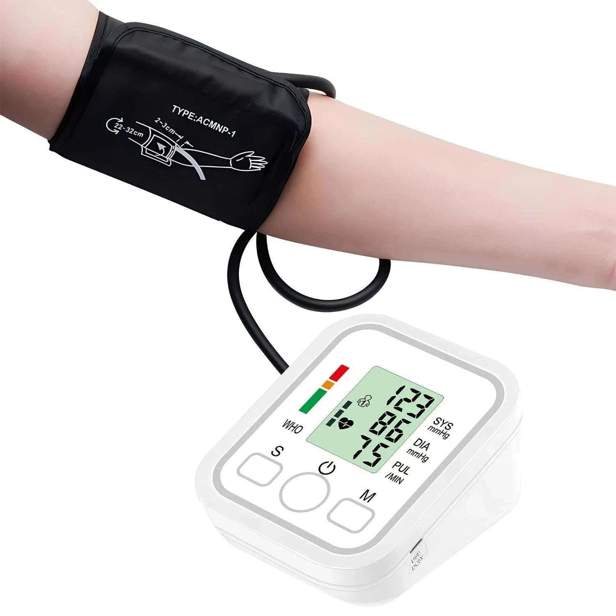 Automatic Upper Arm Blood Pressure Monitor Kit for Home Use-White
