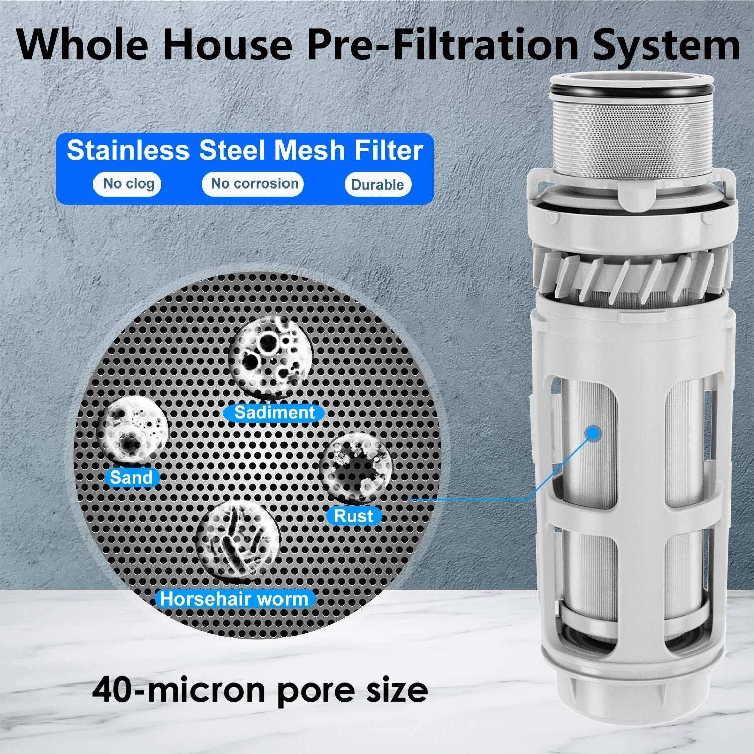 Automatic Whole House Water Prefilter with Backwash & 40μm Mesh-
