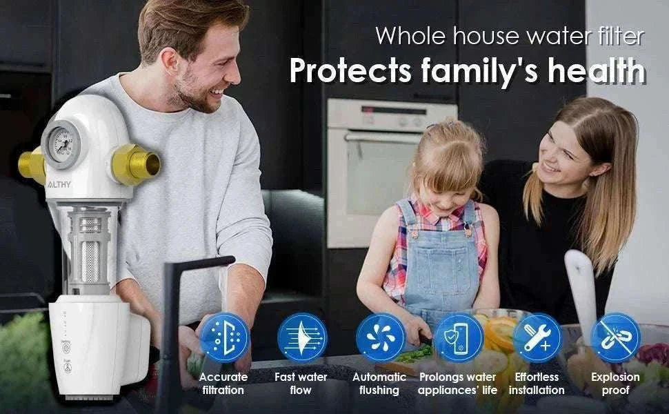 Automatic Whole House Water Prefilter with Backwash & 40μm Mesh-Host and Filter
