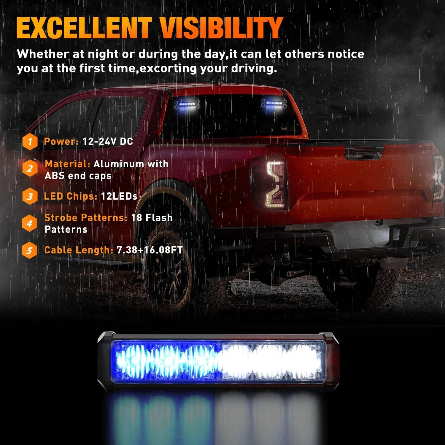 Automotive Strobe Traffic Advisor Light Bar 2-in-1 Dash Warning Light-United States / blue