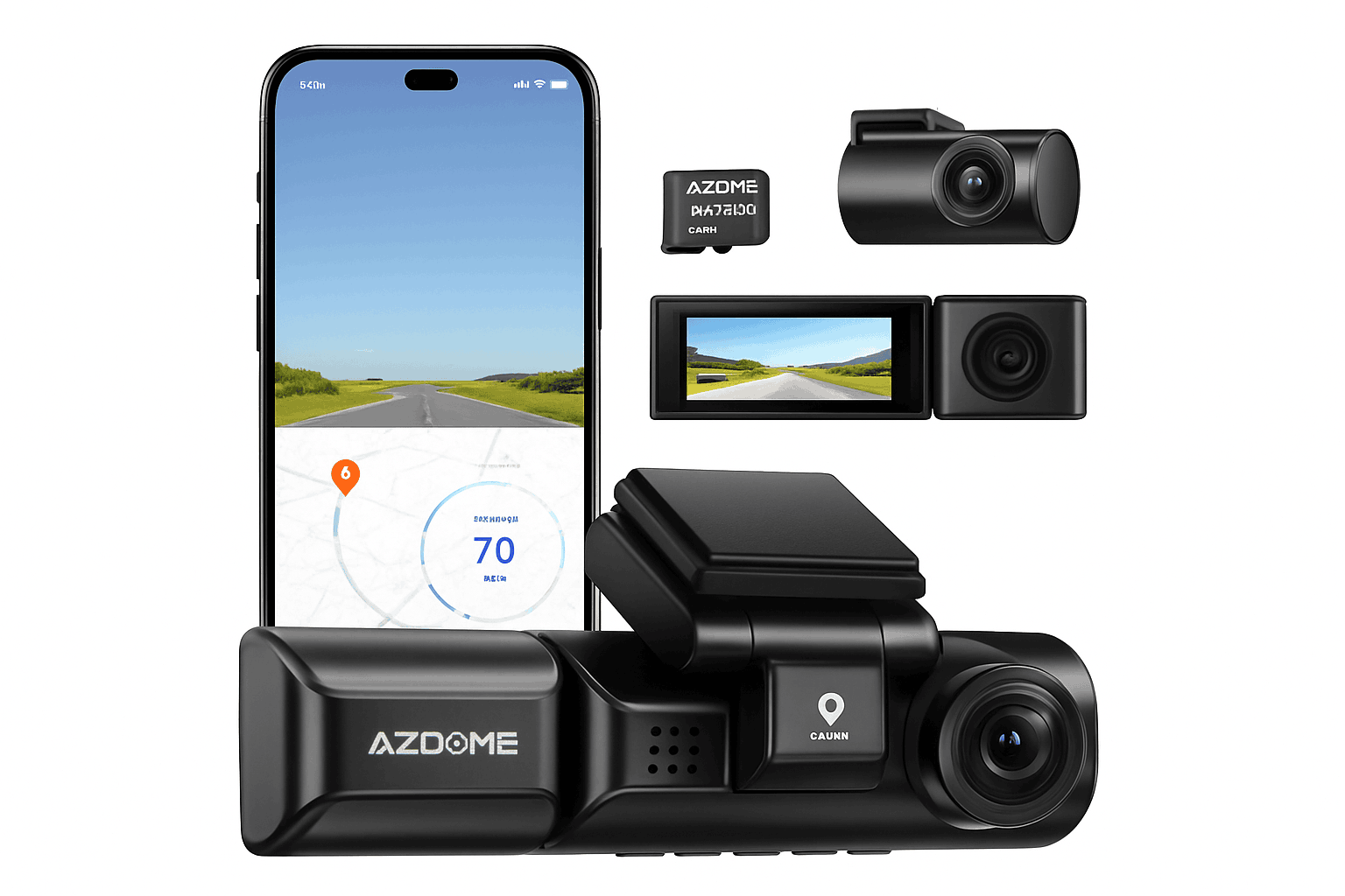 AZDOME M550 Pro 3-Channel Dash Cam with GPS and 64GB Card-M550 Pro (3CH) / Free 64G TF