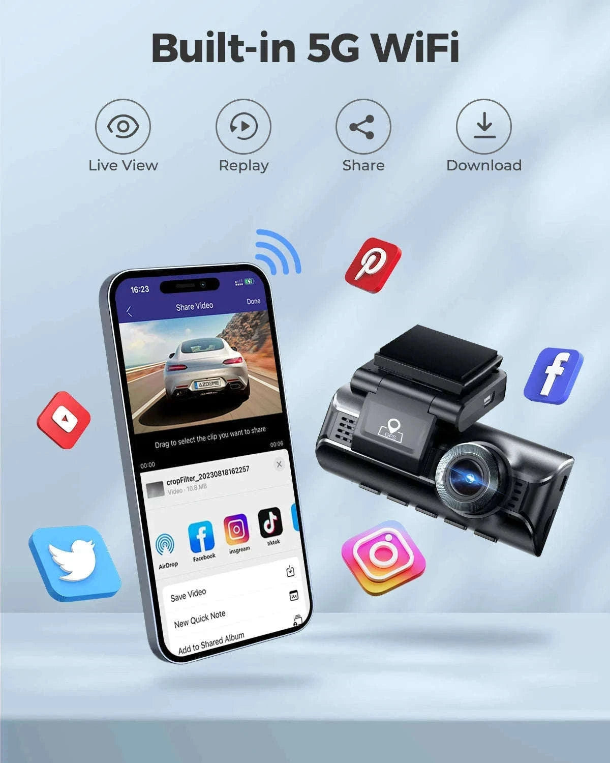 AZDOME M550 Pro 3-Channel Dash Cam with GPS & WiFi-M550 Pro (3CH) / Free 64G TF
