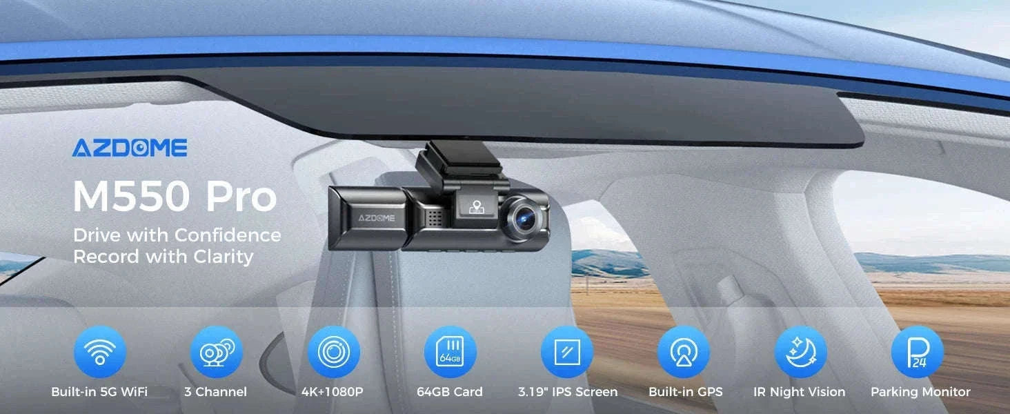 AZDOME M550 Pro 3-Channel Dash Cam with GPS & WiFi-M550 Pro (3CH) / Free 64G TF