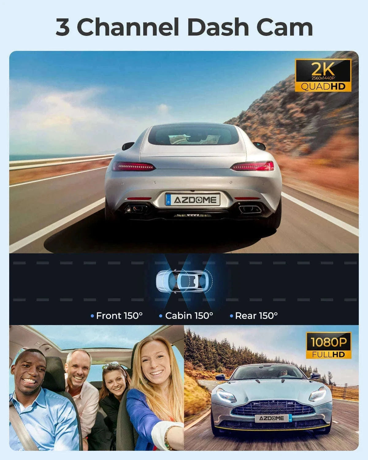 AZDOME M550 Pro 3-Channel Dash Cam with GPS & WiFi-M550 Pro (3CH) / Free 64G TF