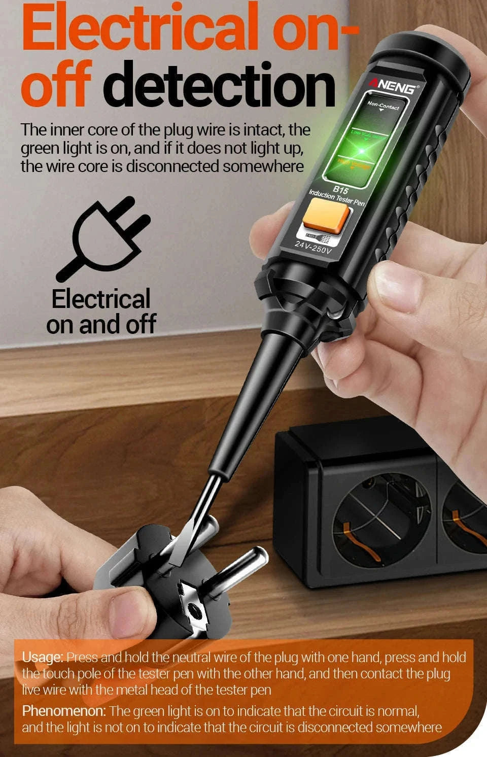 B15 Induction Test Pen for Quick Non-Contact Voltage Checks-Black