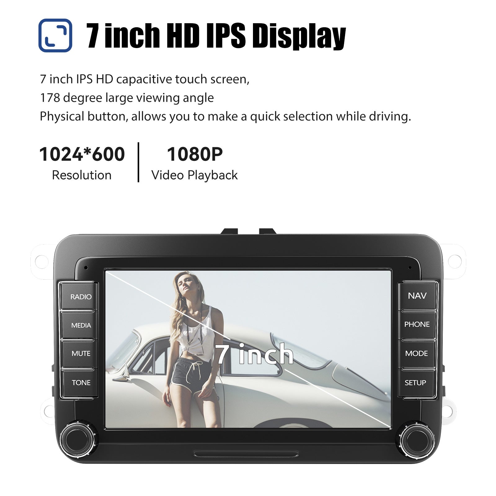 7" Android 14 Car Stereo for VW with CarPlay, GPS & Voice AI
