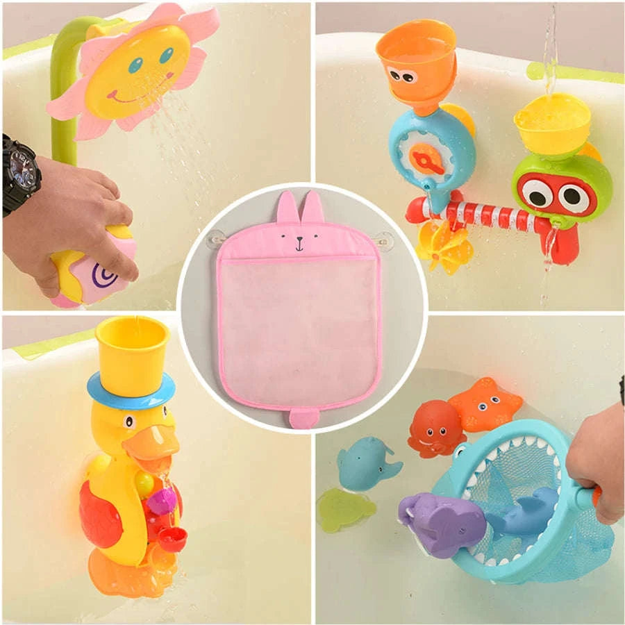 Baby Bath Toy Storage Bag with Cute Bear Design-pink