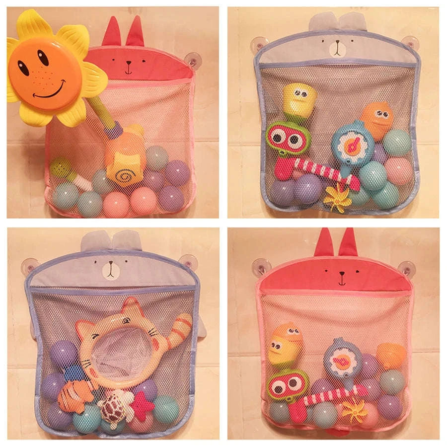 Baby Bath Toy Storage Bag with Cute Bear Design-pink
