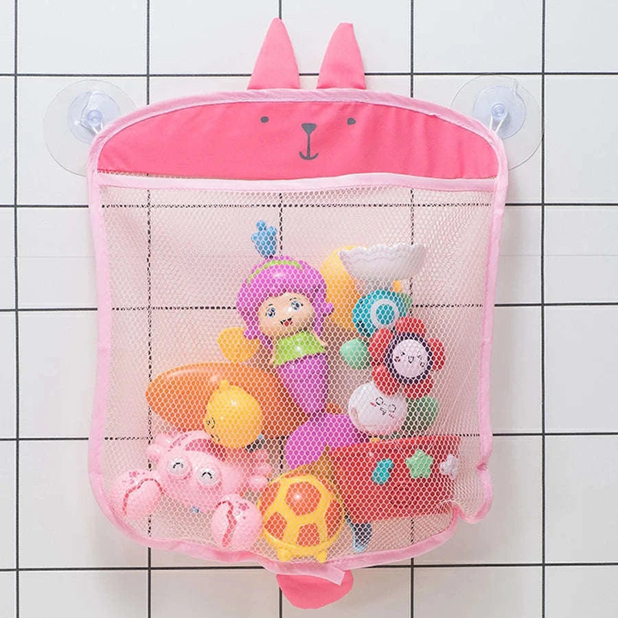 Baby Bath Toy Storage Bag with Cute Bear Design-pink