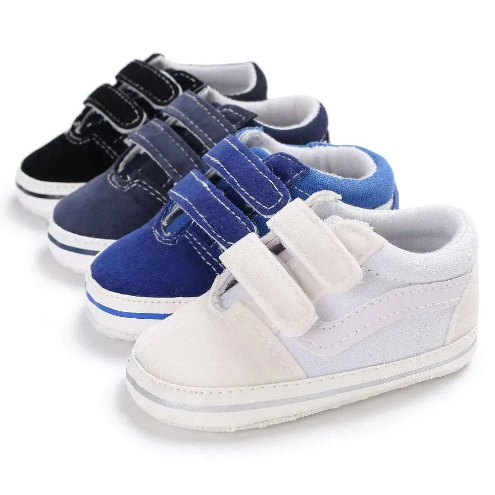 Baby Canvas Sneakers with Classic Stripes-Black / 7-12 months