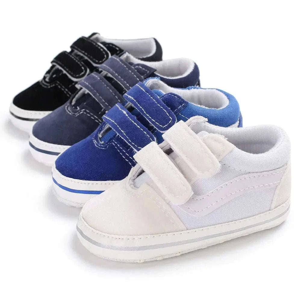 Baby Canvas Sneakers with Classic Stripes-Black / 7-12 months