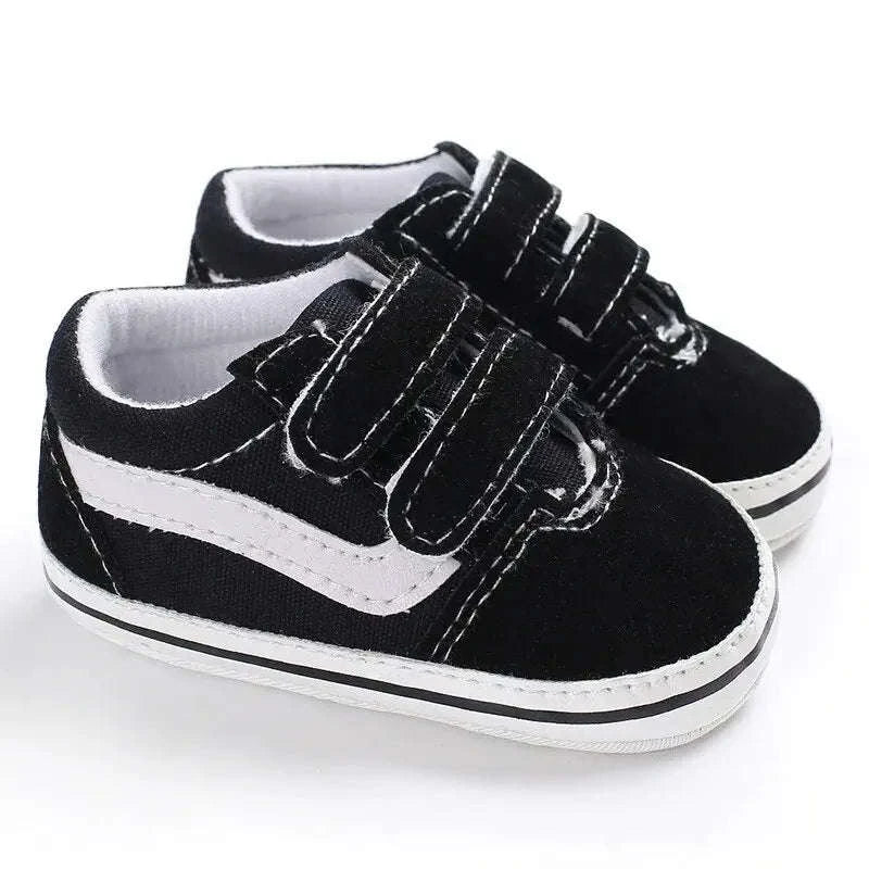 Baby Canvas Sneakers with Classic Stripes-Black / 7-12 months