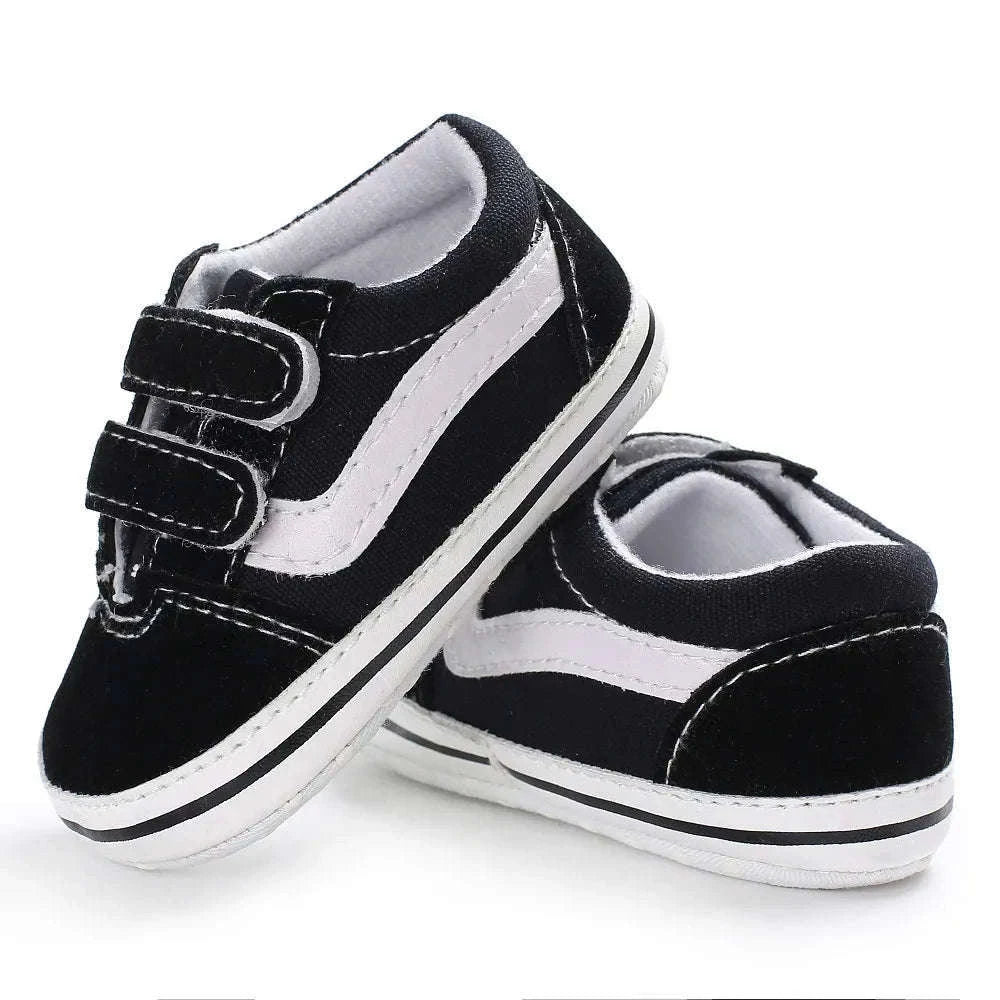 Baby Canvas Sneakers with Classic Stripes-Black / 7-12 months