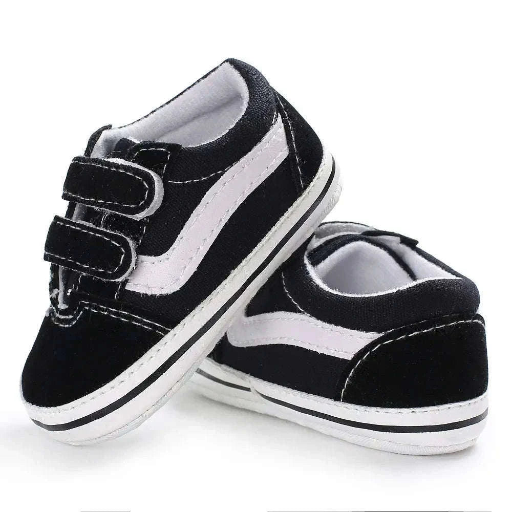 Baby Canvas Sneakers with Classic Stripes-Black / 7-12 months