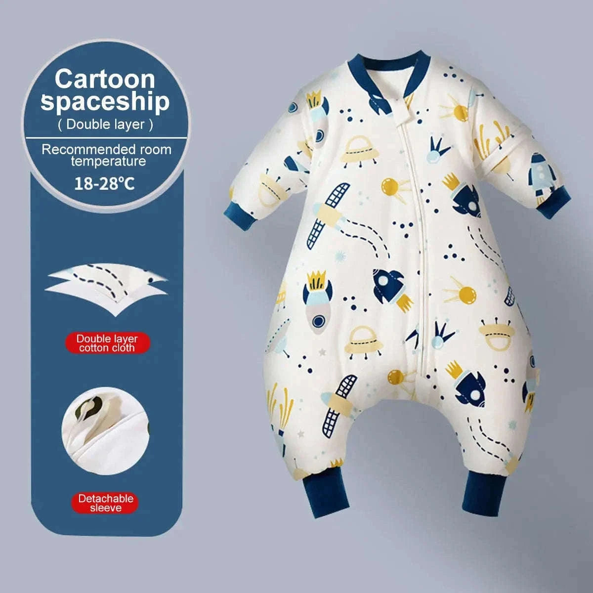 Baby Cartoon Split-Legged Sleepsack with Detachable Sleeves-SpaceShip 1 / 80-90CM