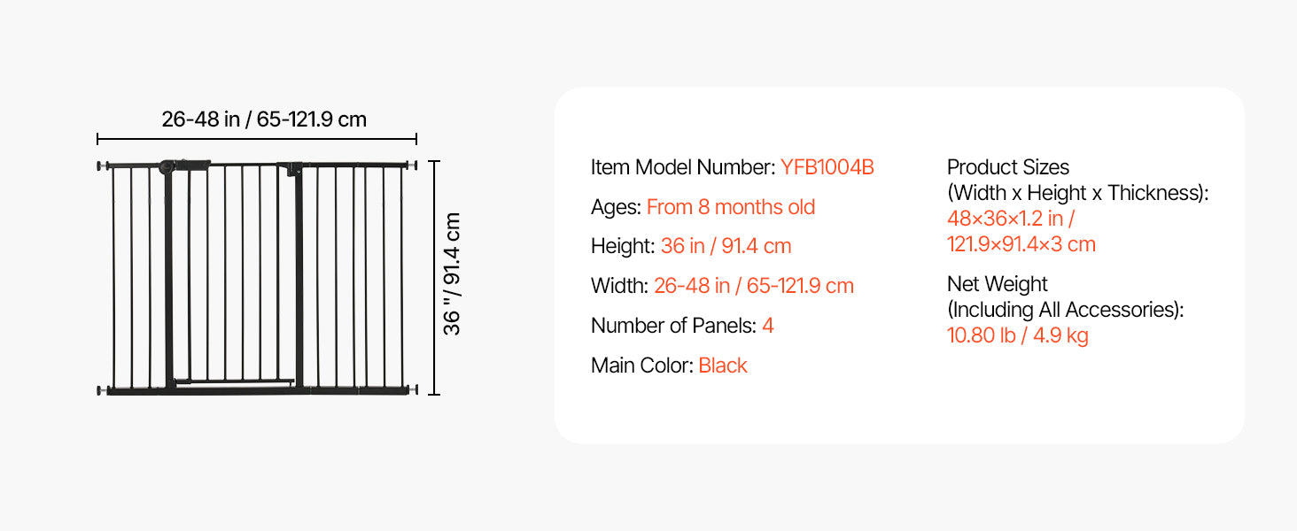 Adjustable Baby Gate with Auto-Close Door for Stairs and Doorways
