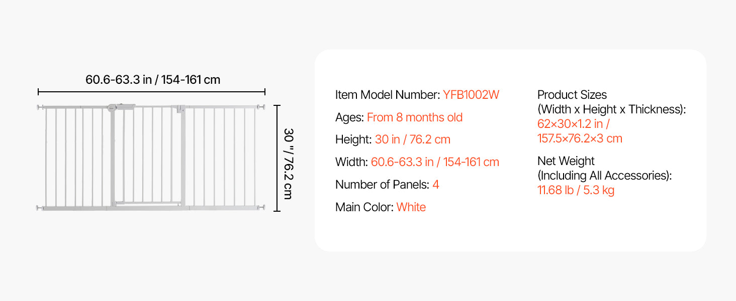 Adjustable Baby Gate with Auto-Close Door for Stairs and Doorways