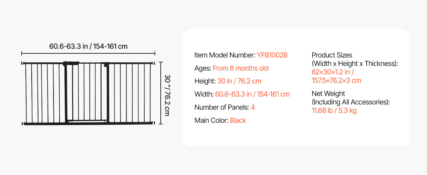 Adjustable Baby Gate with Auto-Close Door for Stairs and Doorways