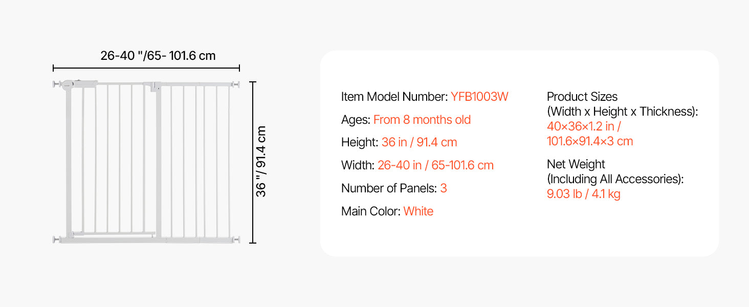 Adjustable Baby Gate with Auto-Close Door for Stairs and Doorways
