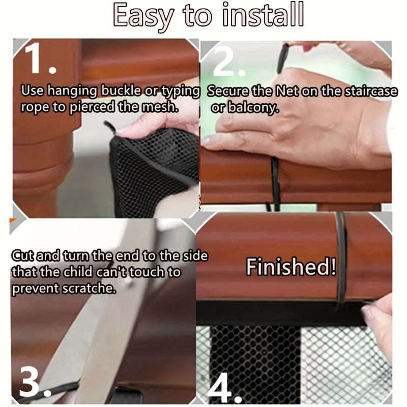 Baby Gate for Stairs Mesh Safety Net for Kids and Pets-Black