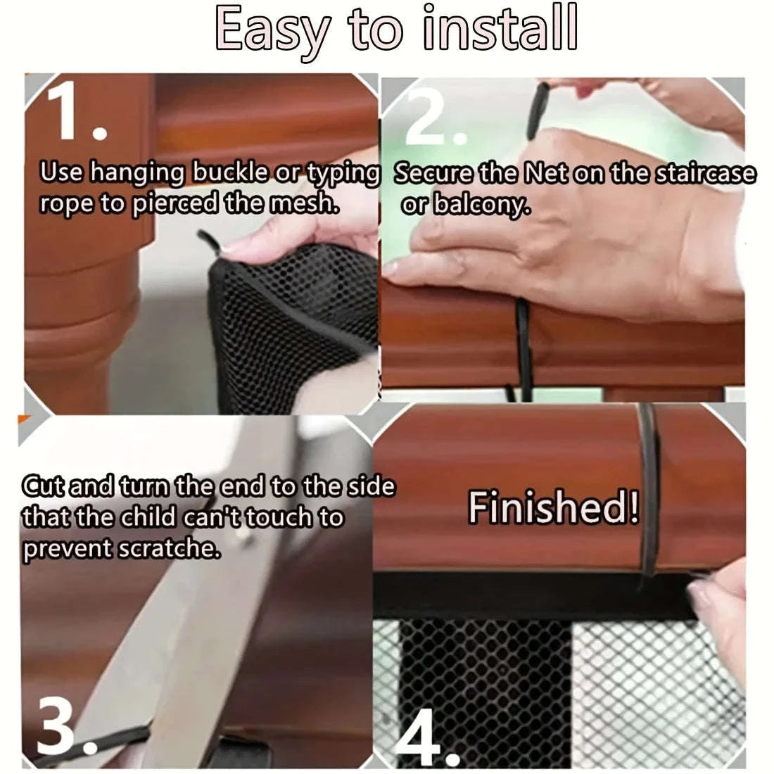 Baby Gate for Stairs Mesh Safety Net for Kids and Pets-Black