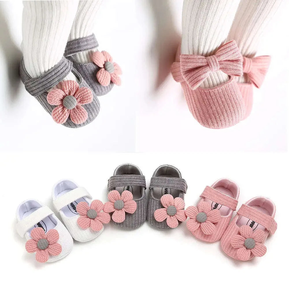 Baby Girls Cotton Shoes Retro Prewalkers-gray flower / 0-6 Months